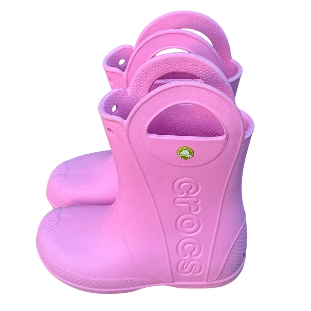 Crocs Handle It Rain Boots Kids Junior 2 Pink Waterproof Lightweight Pull On J2